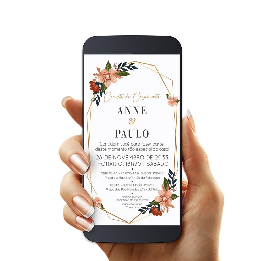 Convite de Casamento Digital Floral