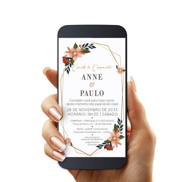 Convite de Casamento Digital Floral