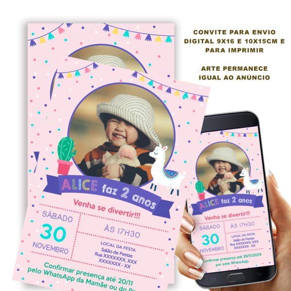 Convite de Aniversário Rosa