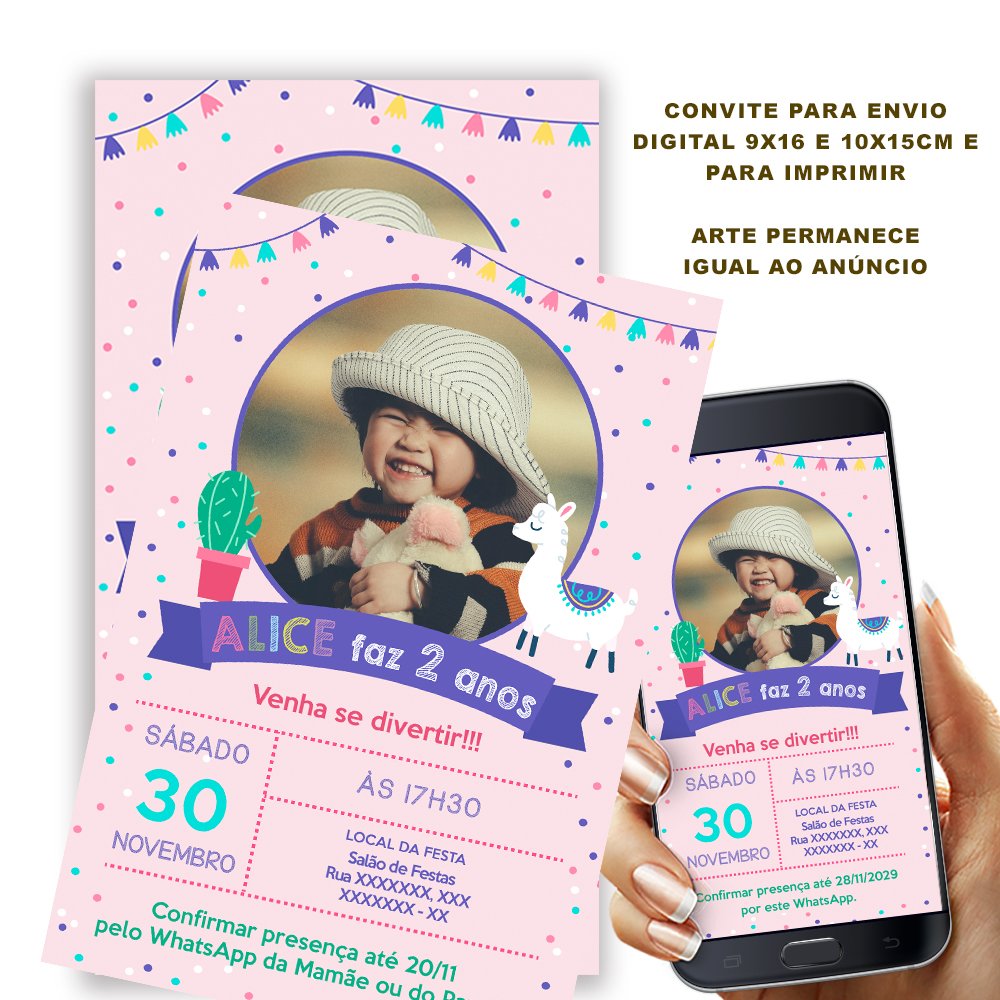 Convite de Aniversário Rosa
