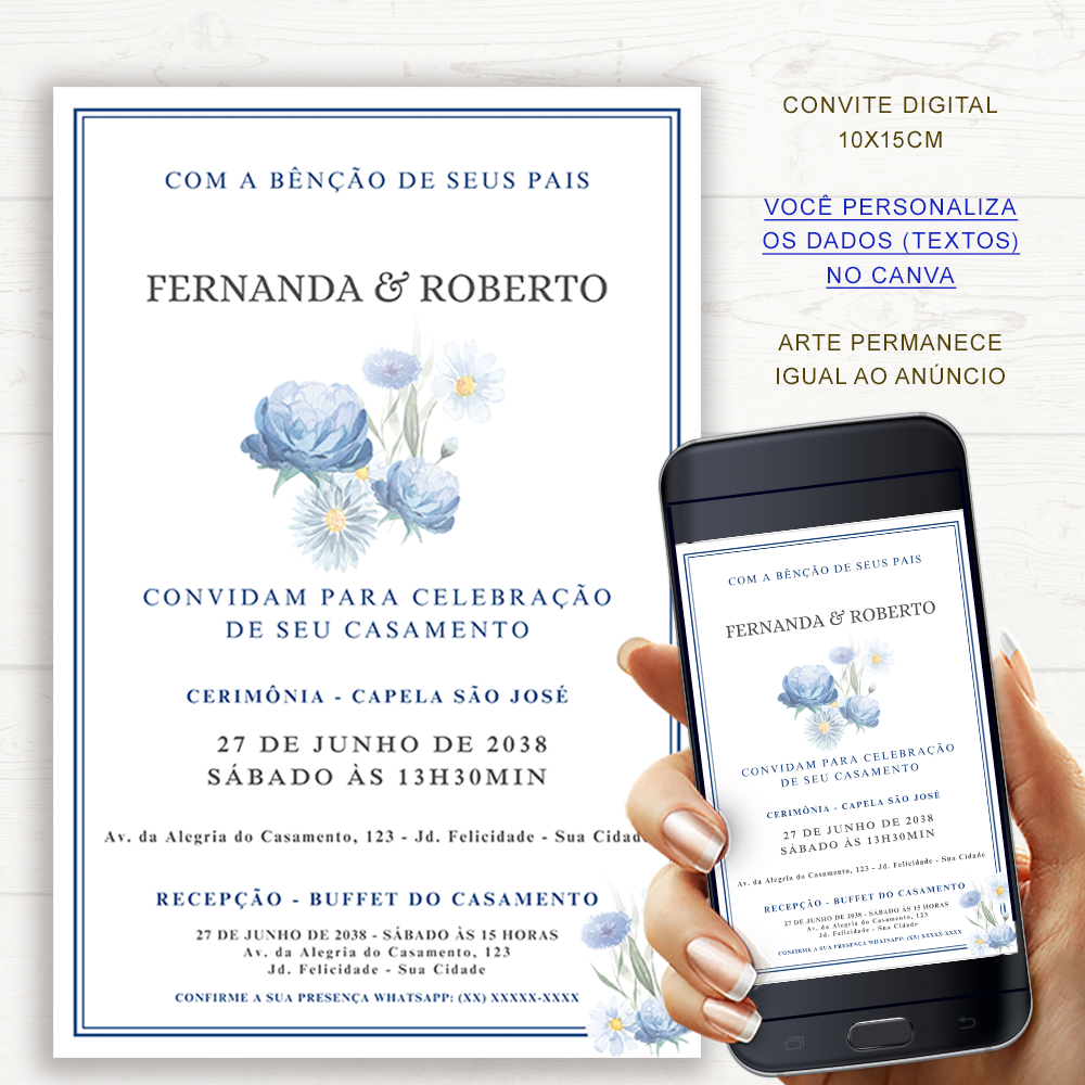 Convite de Casamento Azul Serenity Canva