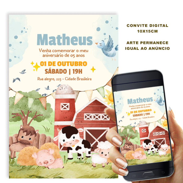 Convite fazendinha 10x15