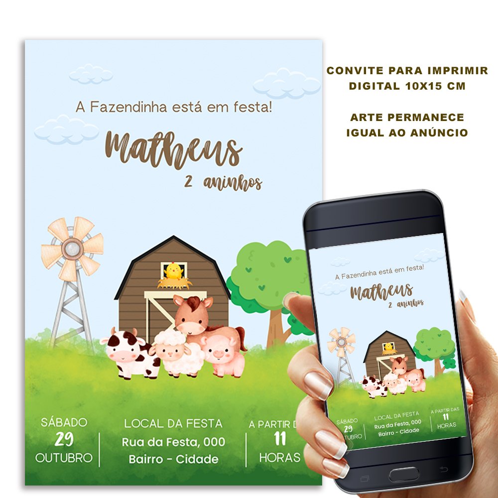 Convite Digital Fazendinha 3 Convite Digital Fazendinha- 10X15- PARA IMPRIMIR