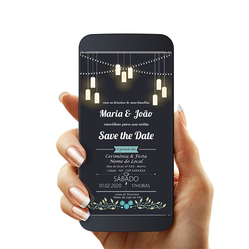 Convite de Casamento Digital de Luzes Preto