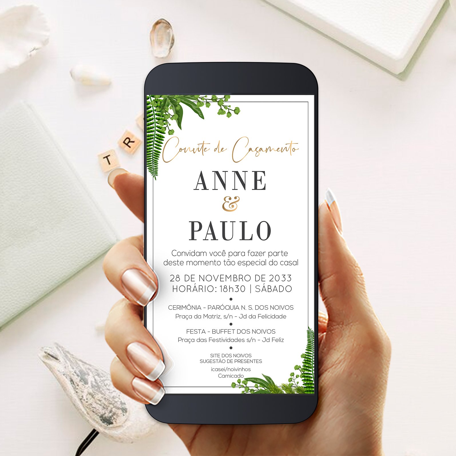 Convite de Casamento Digital floral-