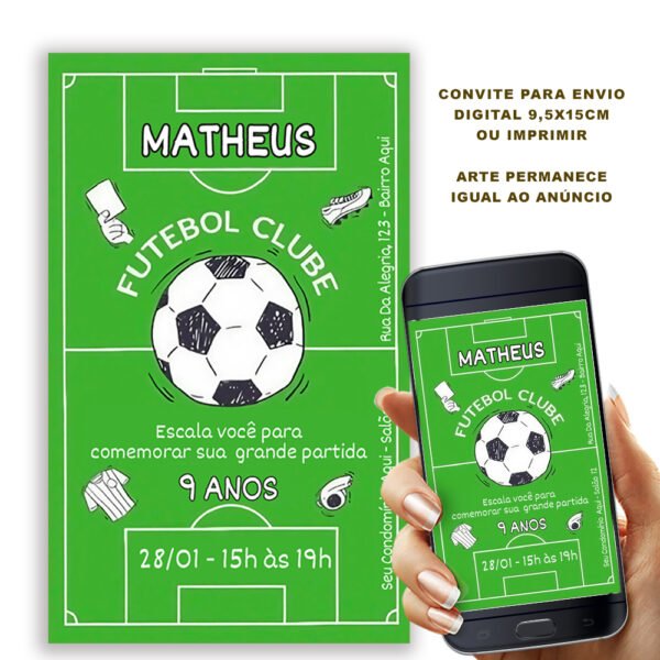 Convite Virtual Online Futebol com Bola