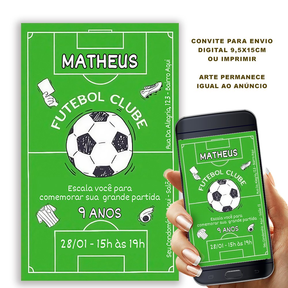 Convite Virtual Online Futebol com Bola
