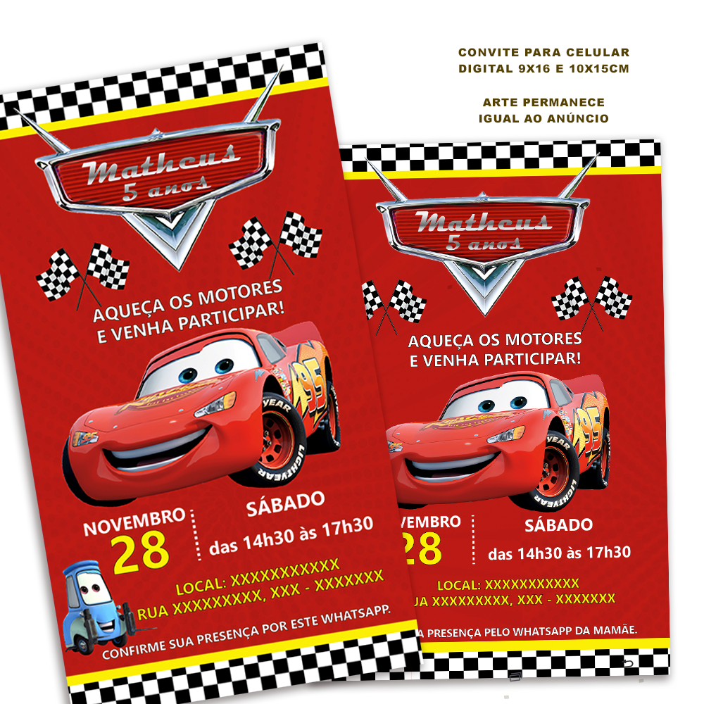 Convite do Relampago Mcqueen