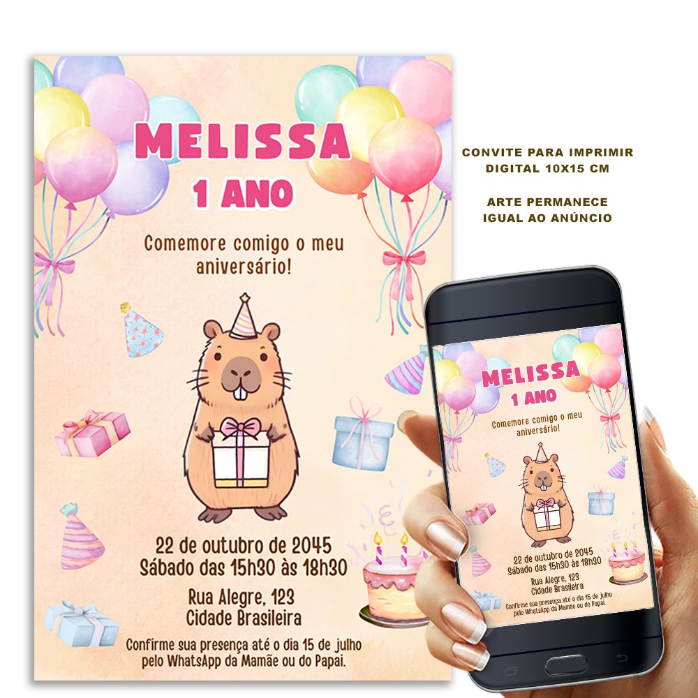Convite Capivara Menina