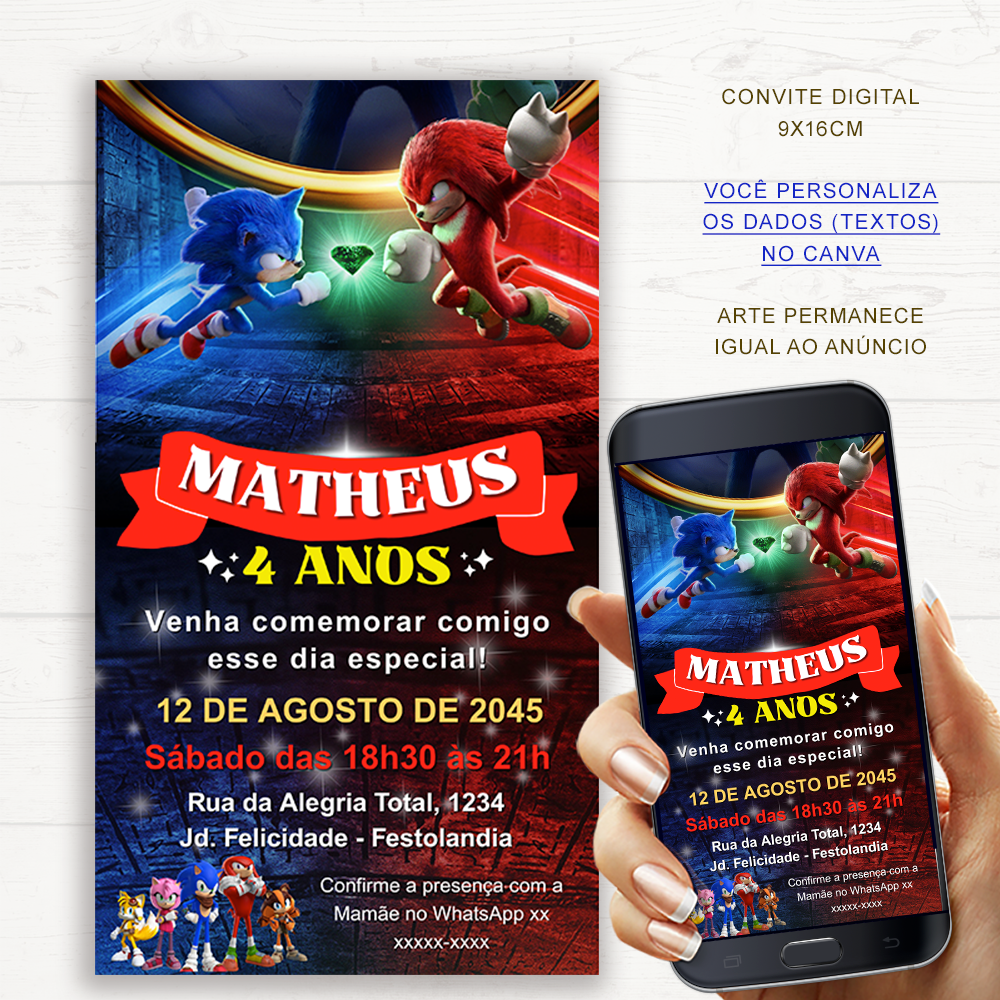 Convite Digital Sonic Canva
